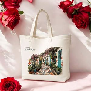 Sac fourre-tout en toile recyclable Justop avec impression personnalisée de motifs de Noël, fermeture éclair et bandoulière, 30-50 cm, sac de shopping - Product Image 4