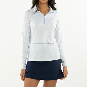 Moda invernale tutta stampa magliette da Golf mezza Zip da donna Golf felpa con cappuccio manica lunga T-Shirt da donna