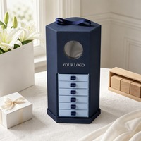 Boîte cadeau hexagonale bleu marine profond à plusieurs tiroirs, impression personnalisée, rigide, robuste, recyclable, de qualité supérieure, vente en gros, directement de l'usine