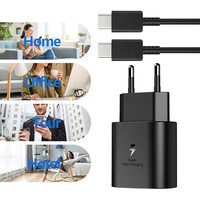 Cargador de Pared USB Tipo C de Carga Súper Rápida de 25 W con Cable, Adaptador de Viaje para EE. UU. y UE con PD para Laptop Samsung, Salida 5v/3a