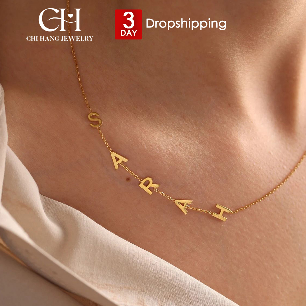 Gold Color Custom Name Necklace for Women 26 Letter Patchwork Pendant Choker with Stainless Steel Dropshipping Jewelry