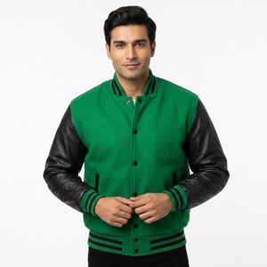 Chaqueta Bomber Varsity Personalizada de Lona con Mangas de Cuero, Forro Polar, Corte Ajustado, para Hombre y Mujer, Colección 2025 - Product Image 1