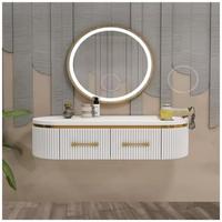 Miroir LED intelligent CBMmart 2025 en bois, meuble-lavabo de salle de bain mural, design moderne pour appartement, villa, hôtel et maison