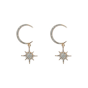 <span class=keywords><strong>Orecchini</strong></span> ispirati al Designer all'ingrosso con spilla in <span class=keywords><strong>argento</strong></span> con strass con diamanti lucidi e luna irregolare - Product Image 1