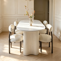 Ovaler Esstisch aus Steinplatten im französischen Stil, kleines, hochwertiges, modernes, minimalistisches Esszimmer-Set