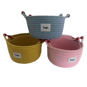 Tagi Woven <b>Storage</b> <b>Basket</b> Round Cotton <b>Rope</b> Handmade Organizer For Toys Cosmetics Snacks Bedroom Desk Use Yellow Pink Blue - Product Image 5
