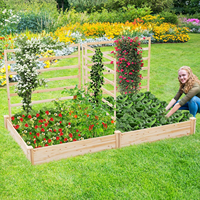 Bac à légumes surélevé carré en bois avec 3 treillis pour plantes grimpantes, légumes et herbes - Kit de jardinière écologique et durable