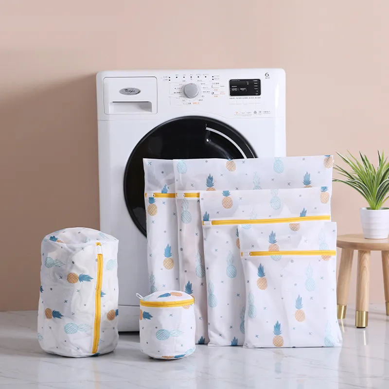 6 Pieces Per Set Thickened Fine Mesh Pineapple Printed Clothing Lingerie Wash Laundry Bag