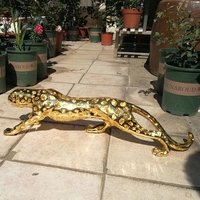 Décoration de la maison Sculpture intérieure en résine plaqué argent or léopard Statue