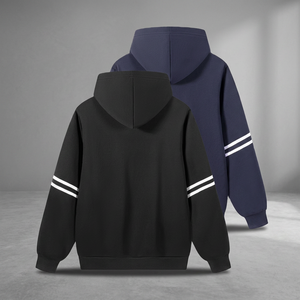 Sweat-shirt à capuche zippé pour bébé, décontracté, tricoté, 100 % coton, noir, manches rayées marine, séchage rapide, pour enfants, extérieur - Product Image 3