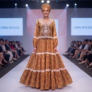 Robe longue pour femme musulmane, en rayonne imprimée, col en V, coupe classique, ornée de dentelle, motif floral africain, légère, de luxe, tenue traditionnelle d'été - Product Image 1