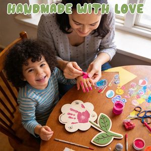 LHJY Plaque en bois brut à imprimer avec les mains, cadre d'art DIY pour enfants, <span class=keywords><strong>cadeau</strong></span> artisanal en bois vierge pour la Fête des Mères - Product Image 4