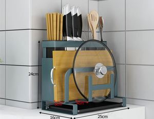 Cutting Board Organizer Holder Knife Block Holder Pot Lid <b>Rack</b> Drying <b>Rack</b> with Draining Tray Cookware <b>Storage</b> Stand Black - Product Image 6