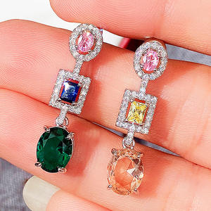 Orecchini Pendenti Silhouette con Zirconi Colorati, Taglio Ovale, Montatura a Griffe Geometrica, Gioielli Trendy da Festa per Donne - Product Image 6