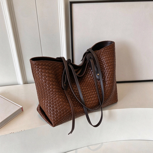 Bolso Tote de Compras para Mujer, Elegante, de Gran Capacidad, Abierto, de Color Sólido, en Cuero Vegano Retro - Product Image 1