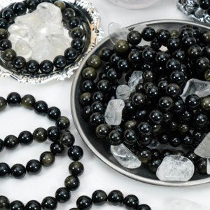 Chất lượng cao unisex đá tự nhiên hạt nhỏ 6mm 8mm vàng Obsidian Vòng đeo tay quyến rũ Vòng đeo tay pha lê cho người đàn ông và phụ nữ - Product Image 6