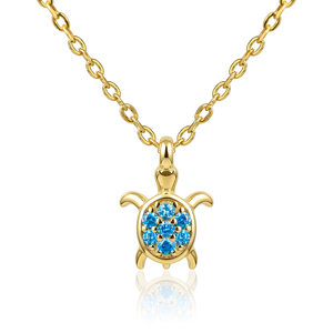 Collana Trendy con Ciondolo Tartaruga <span class=keywords><strong>Blu</strong></span> in Zircone Placcato <span class=keywords><strong>Oro</strong></span> 18K, Catena in Argento Sterling 925, Regalo per Fidanzamento e Matrimonio - Product Image 1