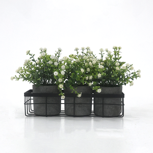 نباتات اصطناعية رائجة للحدائق الداخلية، أوراق أوكالبتوس اصطناعية مع زهور جيبسوفيلا في حامل معدني، نبات الحظ والثروة - Product Image 2