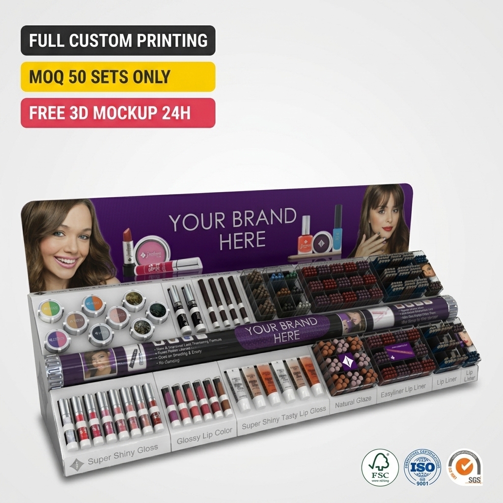 Custom Acrylic Modern Countertop Cosmetic Display Stand with Customizable Options Carton Packed for Super Shiny Gloss Lipstick — view 1