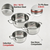 Ensemble de casseroles en acier inoxydable écologique avec couvercles en verre, base chauffante, compatible lave-vaisselle, compatible induction et gaz, style américain