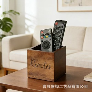 Organizador de control remoto de madera, caja de almacenamiento de escritorio cuadrada de madera maciza para sala de estar y uso doméstico - Product Image 1
