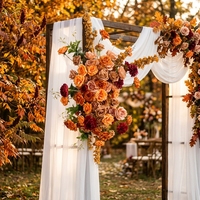 Composition florale artificielle en soie pour mariage automne 2027, roses bordeaux, marron et orange, guirlande pour décoration d'arche et de fond