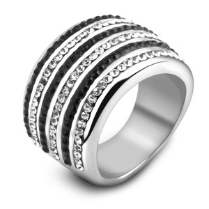 Anillo de Acero de Titanio de 20 mm para Mujer, con 6 Líneas de Diamantes Negros y Blancos, Diseño Geométrico, Anillo de Moda, Joyería de Regalo - Product Image 1