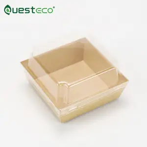 Questeco коричневый квадратный салат из крафт-бумаги чизкейк коробка 12x11x6,5 см коробка для салата для завтрака поднос для суши еда с пластиковой крышкой