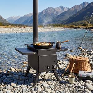 Poêle de camping à bois sécurisé pour tente avec cheminée amovible, pieds pliables et étagères latérales pour le camping en plein air, la pêche sur glace et le chauffage - Product Image 3