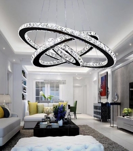 Plafonnier Led moderne en cristal, luminaires suspendus de <span class=keywords><strong>salle</strong></span> à <span class=keywords><strong>manger</strong></span>, plafonnier <span class=keywords><strong>contemporain</strong></span> à 3 anneaux en acier inoxydable réglable - Product Image 2