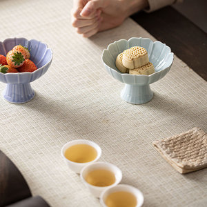 Chinese Retro <b>Ceramic</b> High-Footed Flower <b>Plate</b> With Stand For Tea Ceremony Snack Fruit Serving Dehua Made - Product Image 4