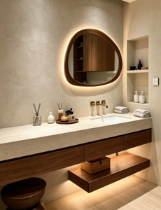 Mueble de Baño Flotante Moderno de Nogal con Encimera de Piedra Sinterizada Montada en la Pared para Villa - Product Image 2