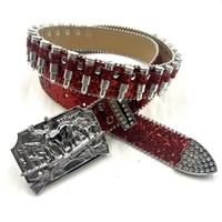 Ceinture tendance en PU avec boucle plate, extrémité en alliage métallique, style western, pour cowgirl et cowboy, ornée de cristaux, strass et paillettes, largeur 3,8 cm, brillante et personnalisable