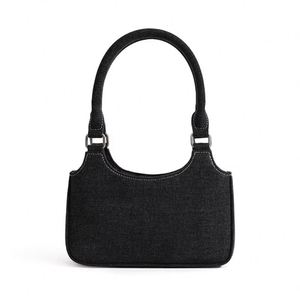 <b>Customized</b> Women Black Cotton Canvas Shoulder Bag Large Capacity Solid Multi Pockets Underarm Tote Bag Reusable Shopping Bag - Product Image 2
