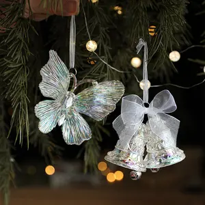 Pingente acrílico para decoração de árvore de natal, pingente de acrílico transparente para meninas e anjos, acrílico transparente para o Natal e ano novo