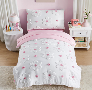 <strong>Toddler</strong> <strong>Bedding</strong> <strong>Set</strong> for <strong>Girls</strong> 4-Piece Pink Boho Tufted Daisy Flowers <strong>Toddler</strong> Comforter <strong>Set</strong> Bed-in-a-Bag <strong>Toddler</strong> Sheets Bedroom - Product Image 2