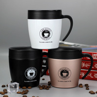 Remuer avec une cuillère tasse à café de petit-déjeuner de grande valeur tasse thermos en acier inoxydable avec poignée tasse de boisson à poignée de bureau portable