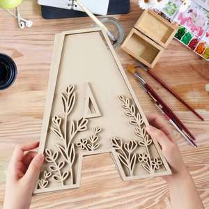 Letras de Madera Grandes de 12 Pulgadas en Capas, Letras Pintables con Diseño Floral para Manualidades, Decoración de Bodas, Cumpleaños y Hogar - Product Image 1
