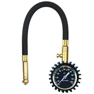 High Precision Copper Valve Leather Tube Car Tire Pressure Gauge Can Deflate With Test Range 0-100psi