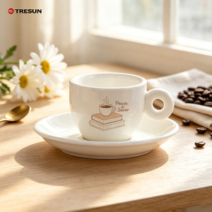 Ensemble tasse et soucoupe à café en porcelaine blanche, petit format, 2,5, 2,7, 3,5 oz, compatible lave-vaisselle, avec logo OEM, pour café expresso - Product Image 3