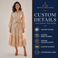 Robe midi en maille côtelée style bohème pour femme, coupe trapèze, avec boucle de ceinture texturée, manches longues, lavable, sur mesure, vente en gros, OEM, ODM, usine