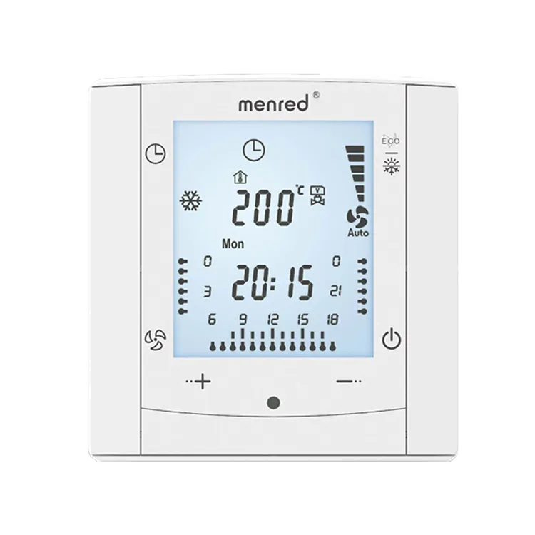 Menerd Voor Verwarming/Koeling/Ventilator/3-Traps Elektrische Verwarming Hmi Ontwerp Fcu Thermostaat