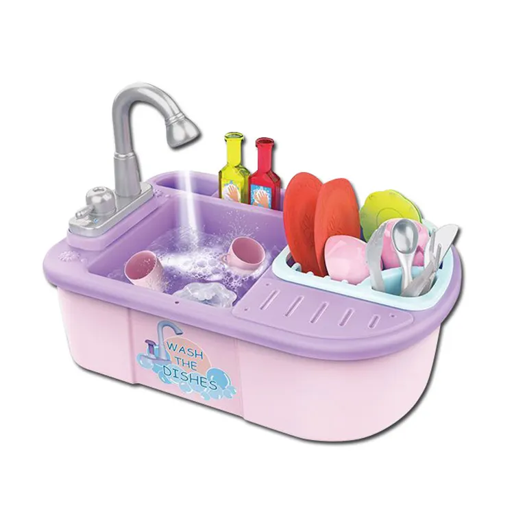 Children Hand Dish Washing Table Preschool Pretend Role Play Basin Sink Electric Dishwasher Kitchen Set Toy