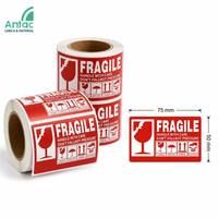 Étiquettes fragiles professionnelles 75*50mm pour l'expédition, autocollants d'avertissement, étiquettes de sécurité imperméables pour la logistique