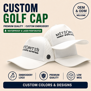 Sleek Modern Look 5 Panel Golf <b>Cap</b> Custom Embroidery Logo Low MOQ OEM Laser Perforated Breathable Performance Functional Apparel - Product Image 1