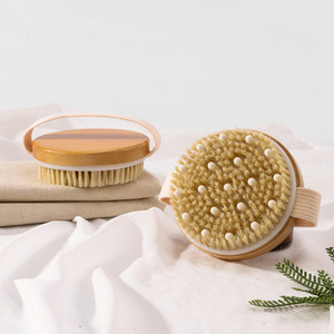 Commercio all'ingrosso della fabbrica logo personalizzato rotondo naturale erba cinghiale setola <span class=keywords><strong>spazzola</strong></span> per la pulizia del corpo esfoliante <span class=keywords><strong>Cellulite</strong></span> <span class=keywords><strong>spazzola</strong></span> da bagno - Product Image 1