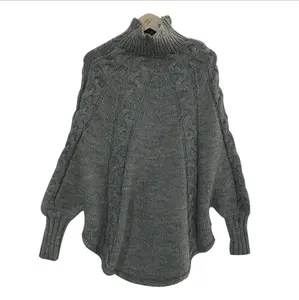 FYB New knitting high quality mohair turtleneck woman pullover sweater poncho top
