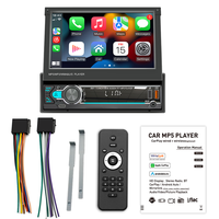 Autoradio Android BQCC 1Din 7 pouces avec écran rétractable IPS, éclairage coloré, Carplay, WIFI, BT, AUX, Mirrorlink, RDS, USB, charge rapide