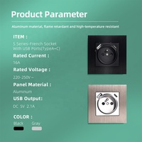 Prise française en aluminium brossé avec prise USB type A type C, prises européennes avec double USB