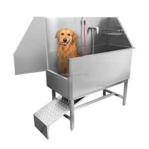 Station de lavage pour chien Baignoire de toilettage professionnelle en acier inoxydable avec pommeau de douche Panneaux antidérapants - Product Image 1